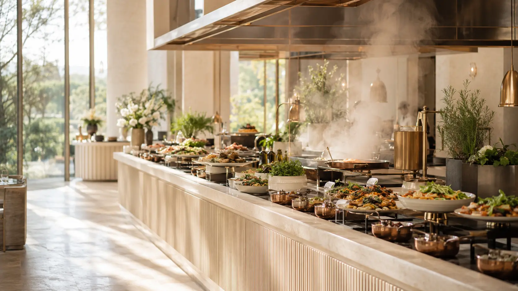 Elegant live food counter presentation